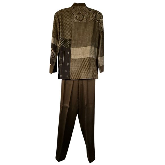 Vtg Melinda Phillips Sz S/M Asian Theme Brown Silk Two-Piece Patchwork **READ** - Picture 2 of 10